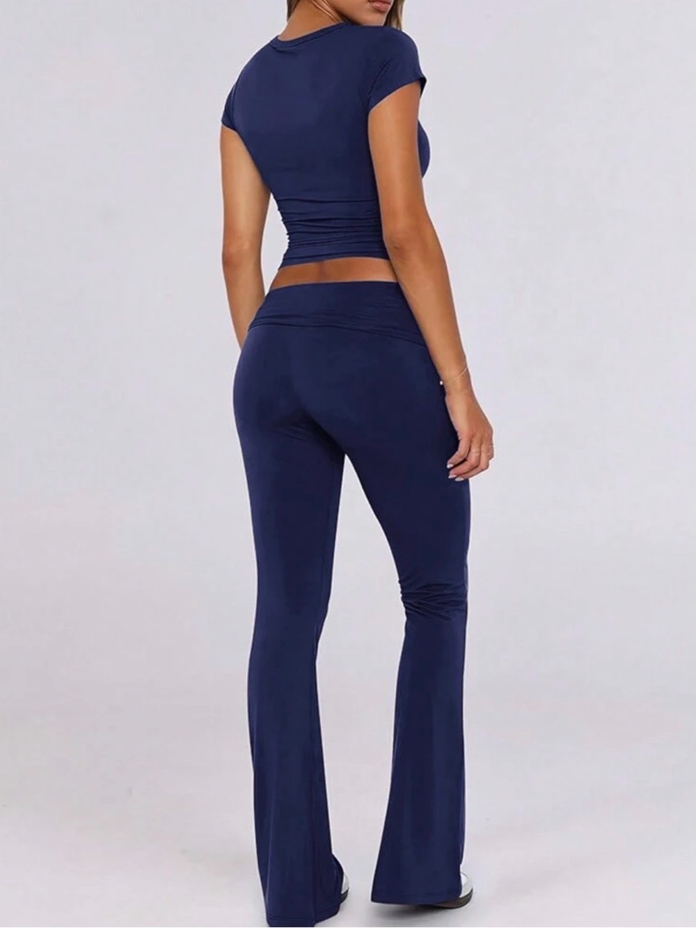 SHEIN Navy Fold-Over Waist Bootcut Pants - Picture 2 of 2